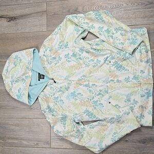 Eddie Bauer Beige & Green Floral Fern Zip Up Hoodie, Size Medium